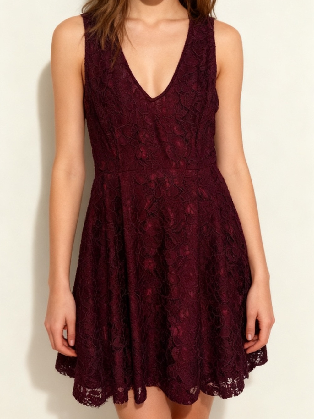 Forever 21 Dark Burgundy Lace V-Neck Mini Dress